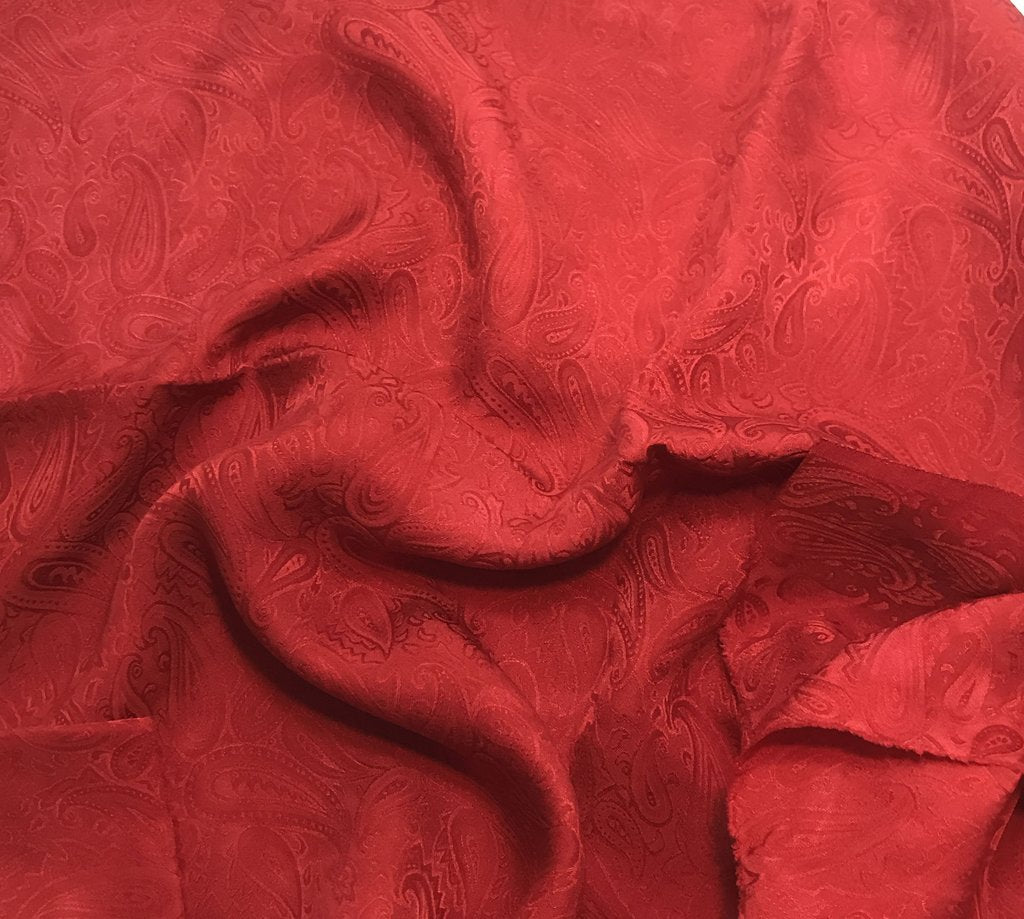 Scarlet Red Paisley - Hand Dyed Silk Jacquard