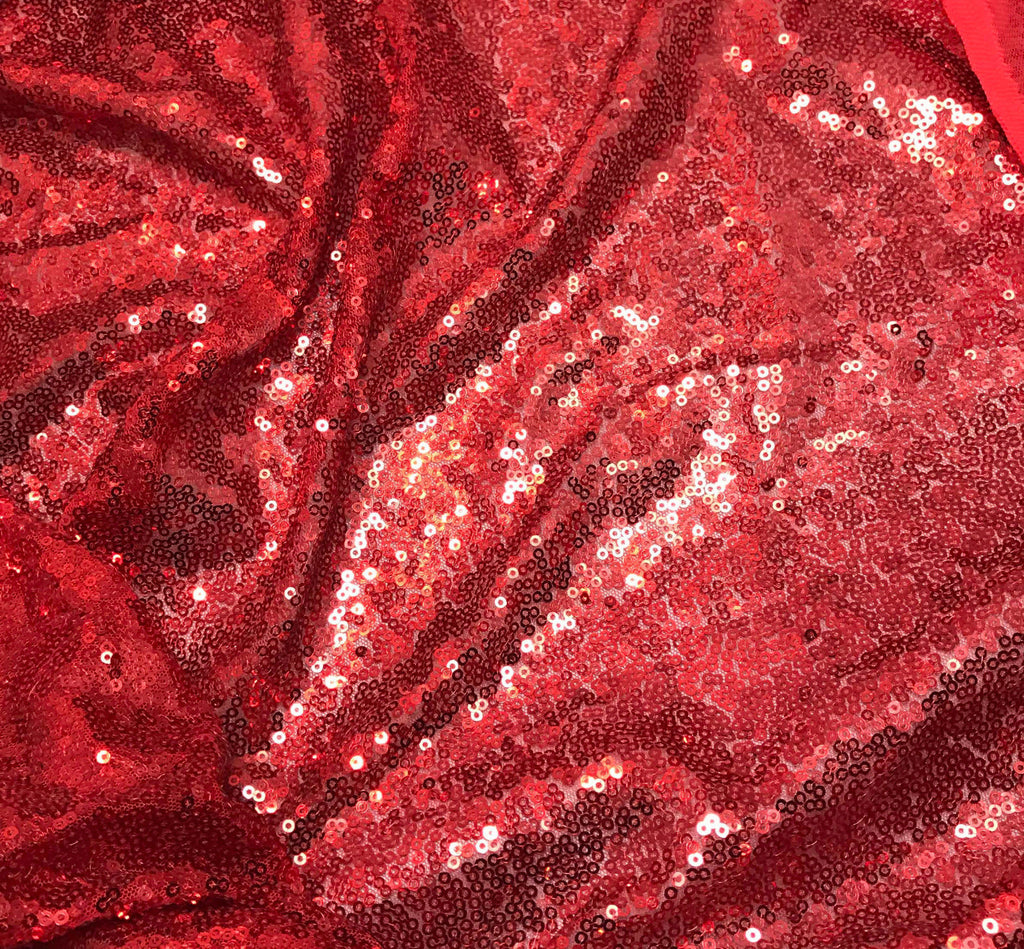 Scarlet Red - Sequin Spangle Sewn on Mesh Fabric