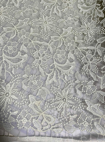 Ivory Dainty Floral - Schiffli Lace Fabric