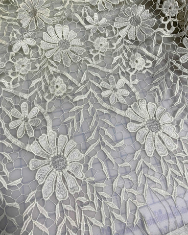 Ivory Daisy Floral - Schiffli Lace Fabric