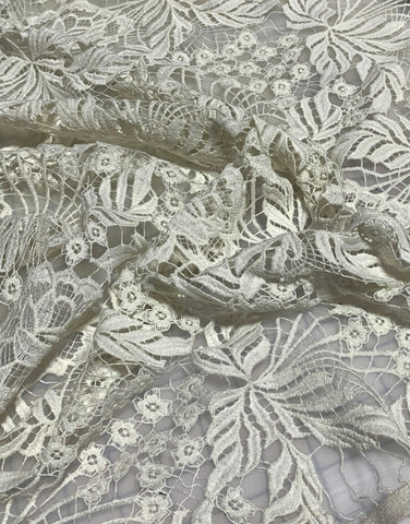 Ivory Leafy Floral - Schiffli Lace Fabric
