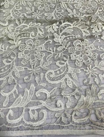 Ivory Paisley Floral - Schiffli Lace Fabric