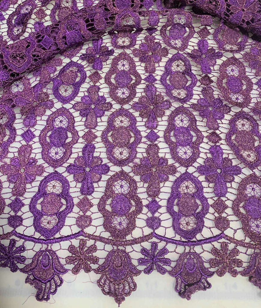 Purple Medallions - Schiffli Lace Fabric