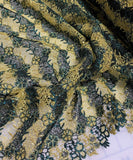 Green & Gold Floral Waves - Schiffli Lace Fabric