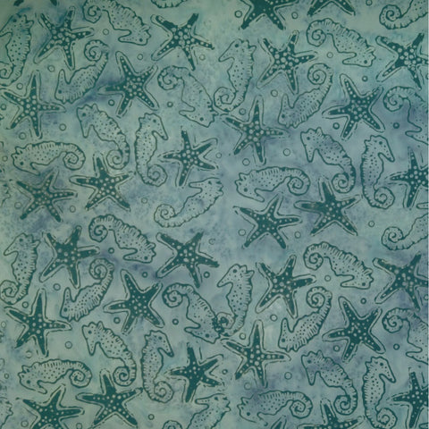 Seahorse & Starfish Gray Green Day Cruise - Batik by Mirah Cotton Fabric