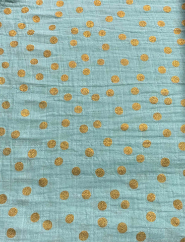 Metallic Gold Polka Dots on Mint - Shannon Embrace - Cotton Double Gauze Fabric