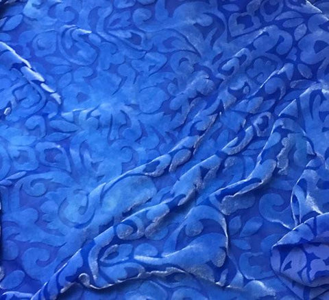 Sky Blue Scroll - Hand Dyed Burnout Silk Velvet
