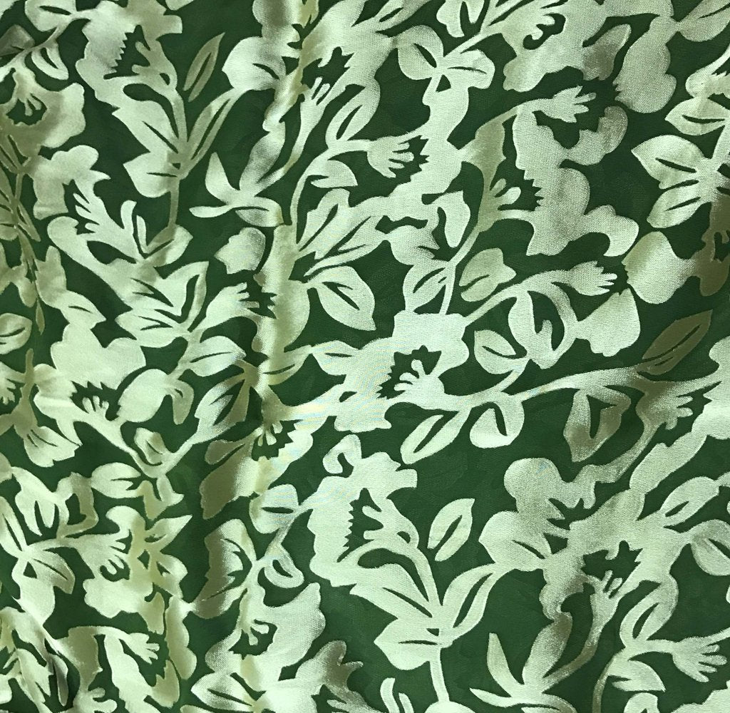 Spinach Green Floral - Hand Dyed Burnout Devore Silk Satin