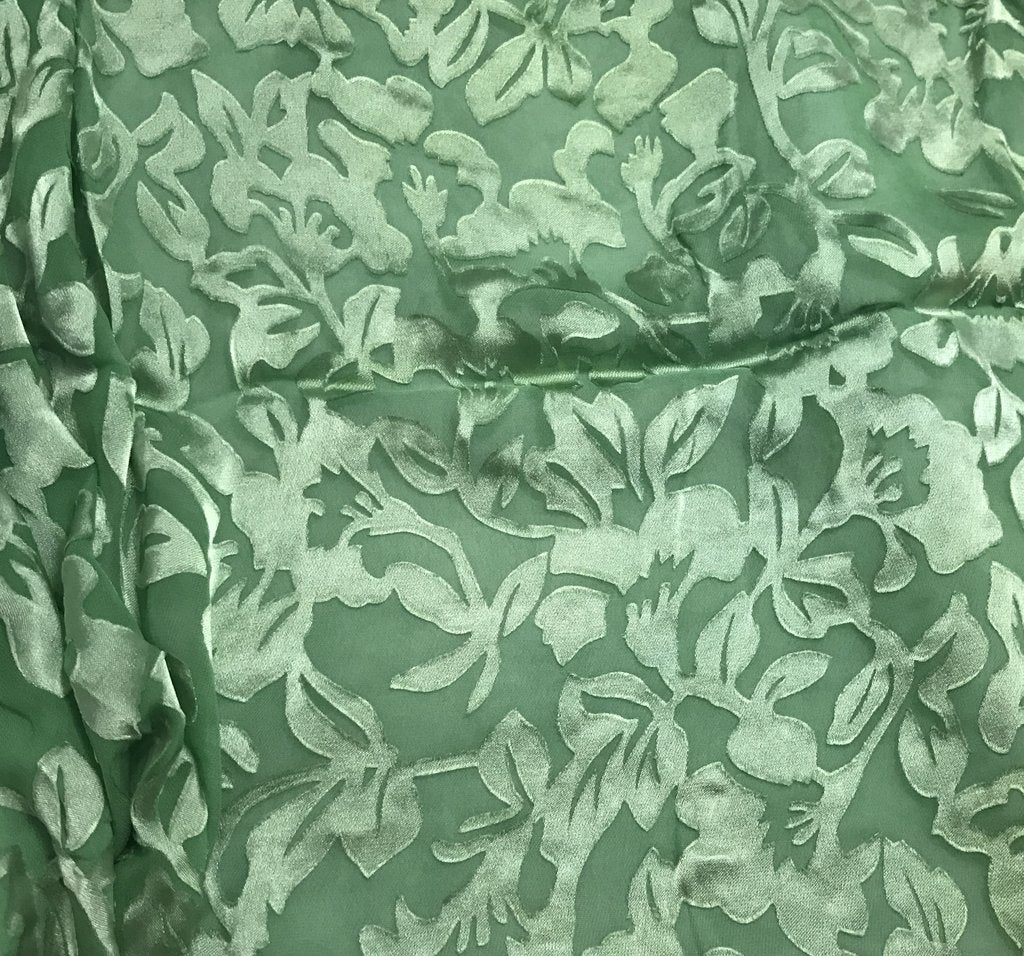Spring Green Floral - Hand Dyed Burnout Devore Silk Satin