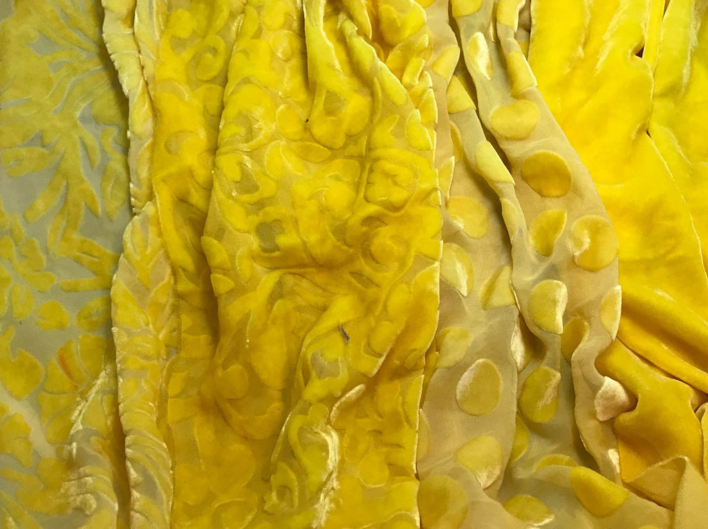 Sunshine Yellow Sample Set - Hand Dyed Silk Velvet - 1/4 Yard x 45" Each