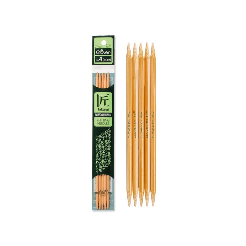 Clover Needlecraft Takumi Bamboo 7" Double Point Knitting Needles (Choose Your Size)