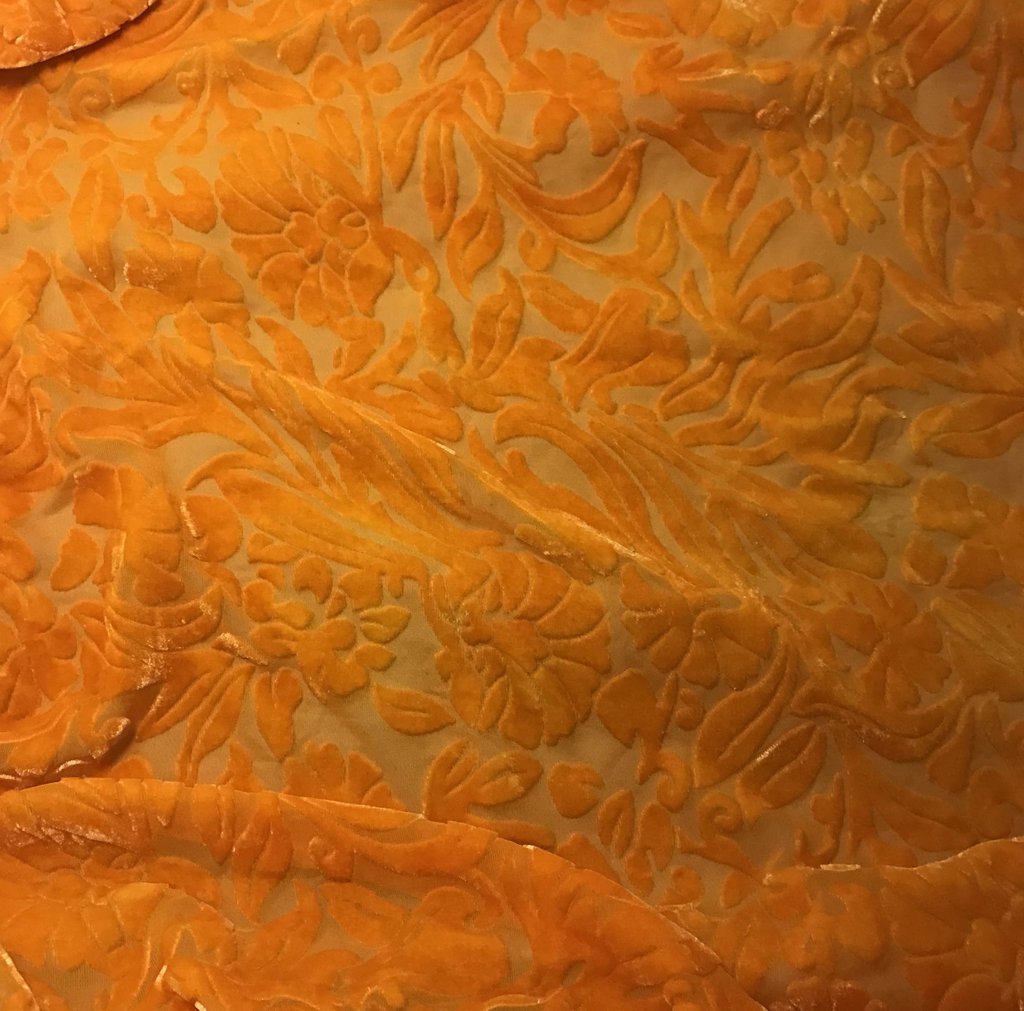 Tangerine Orange Floral - Hand Dyed Burnout Silk Velvet