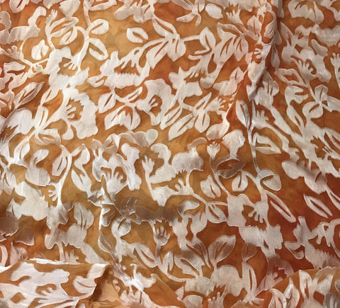 Tangerine Orange Floral - Hand Dyed Burnout Devore Silk Satin