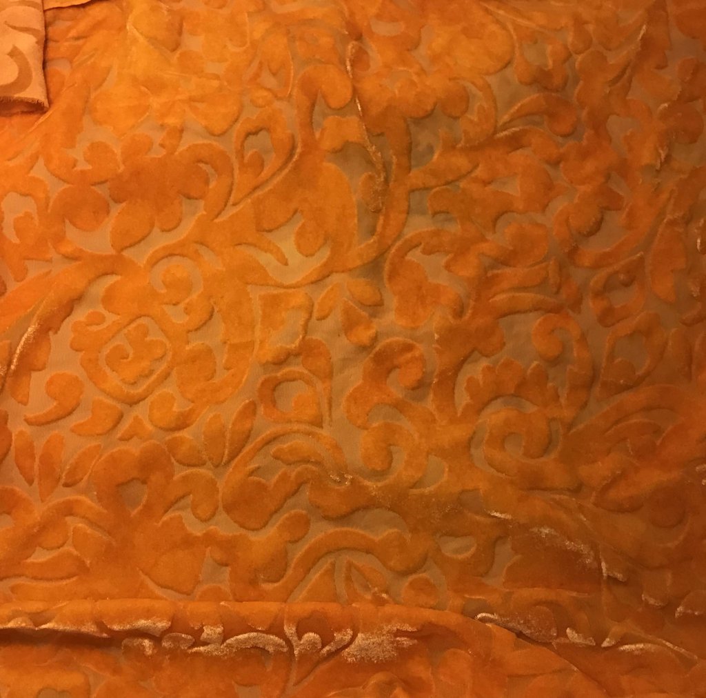 Tangerine Orange Scroll - Hand Dyed Burnout Silk Velvet