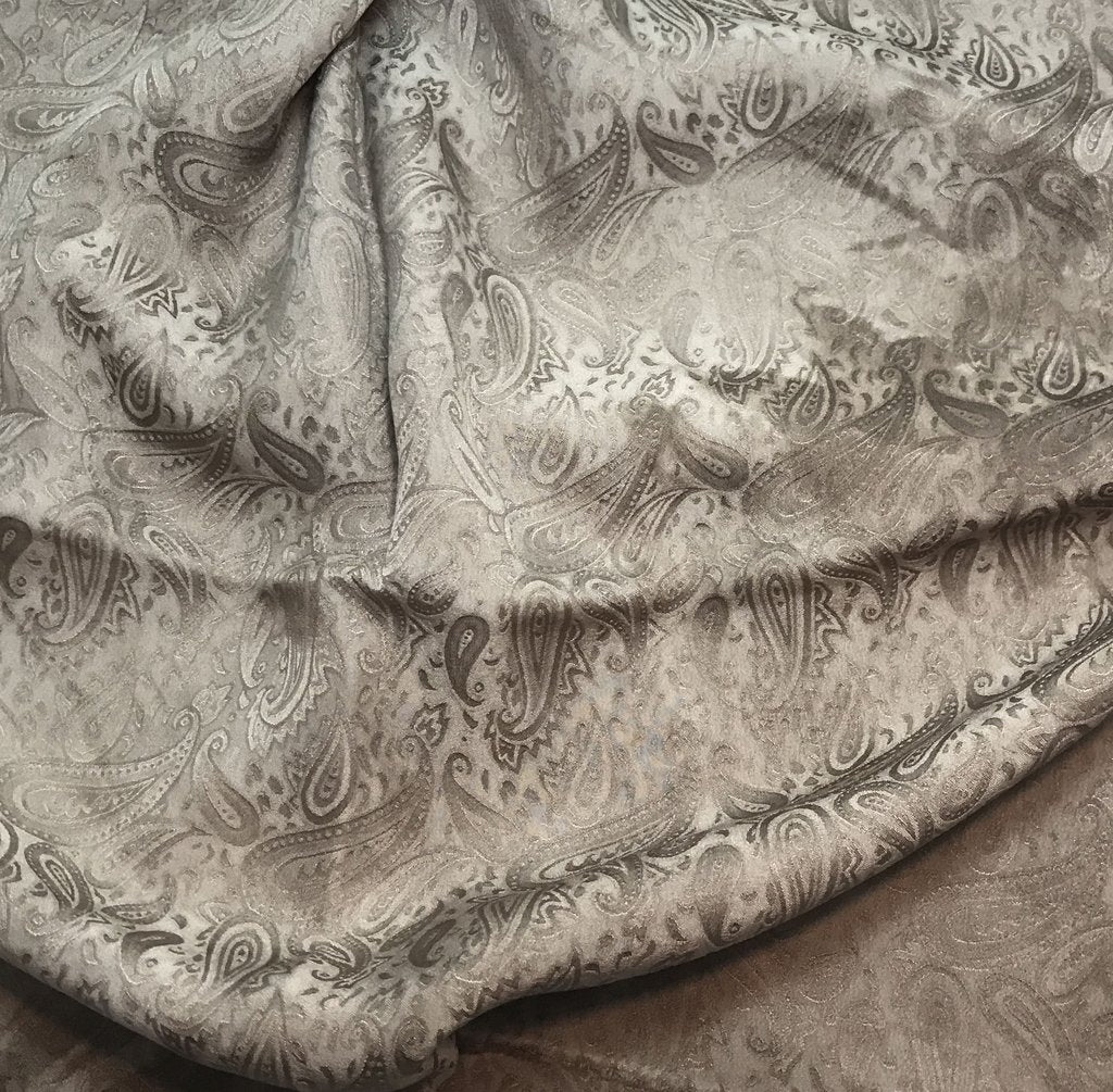 Taupe Brown Paisley - Hand Dyed Silk Jacquard