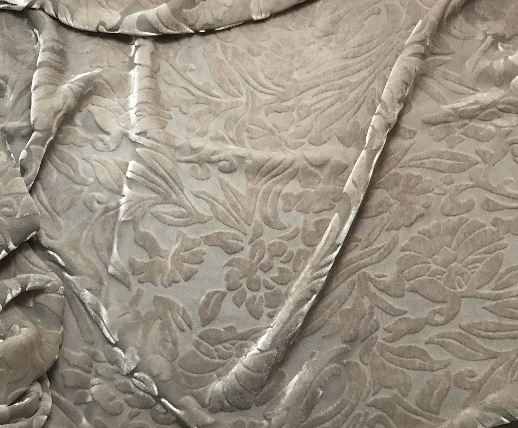 Taupe Gray Floral - Hand Dyed Burnout Silk Velvet