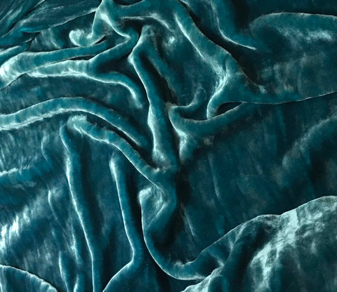 Teal Blue - Hand Dyed Very Plush Silk Velvet