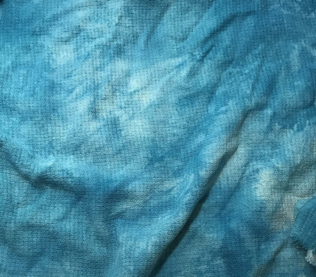 Teal Blue - Hand Dyed Squares Weave Silk Noil