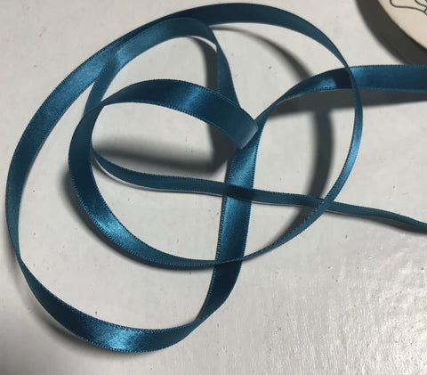 Teal Blue 3/8" Vintage Grayblock Double Faced Satin Ribbon