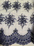 Blue Floral Beaded Embroidered Tulle Lace Fabric