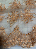 Rose Gold Floral Beaded Embroidered Tulle Lace Fabric
