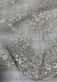 White Floral Beaded Embroidered Tulle Lace Fabric