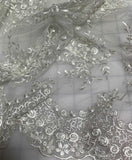White Floral Beaded Embroidered Tulle Lace Fabric