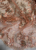 Rose Gold Floral Sequin Embroidered Tulle Lace Fabric
