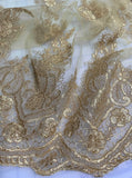 Antique Gold Floral Embroidered Tulle Lace Fabric