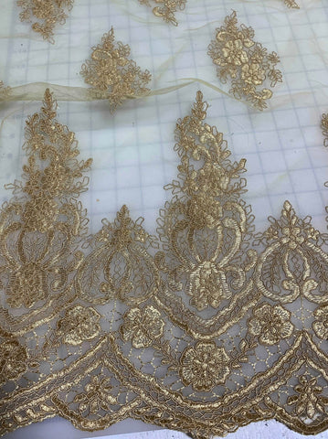 Antique Gold Floral Embroidered Tulle Lace Fabric – Prism Fabrics & Crafts