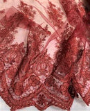Red Floral Embroidered Tulle Lace Fabric