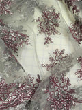 Silver & Pink Floral Embroidered Tulle Lace Fabric