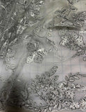 Silver Floral Sequin Embroidered Tulle Lace Fabric