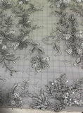 Silver Floral Sequin Embroidered Tulle Lace Fabric