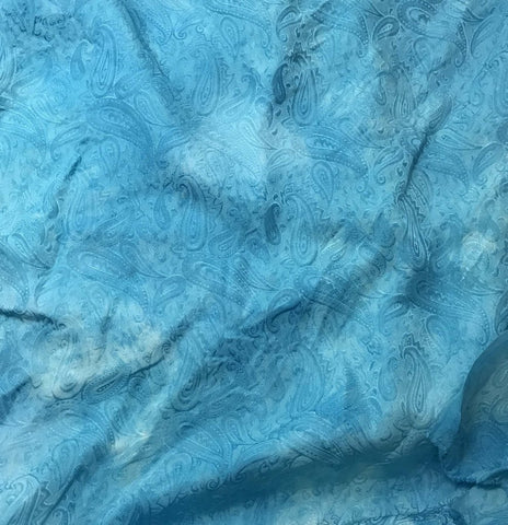 Turquoise Blue Paisley - Hand Dyed Silk Jacquard