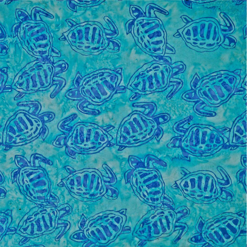 Turquoise Comfort Slate Turtles Legend Blue - Batik by Mirah Cotton Fabric