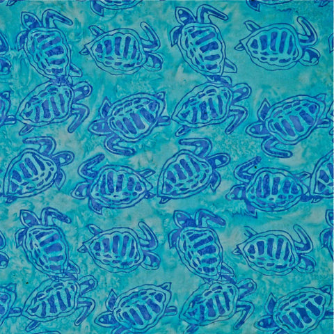 Turquoise Comfort Slate Turtles Legend Blue - Batik by Mirah Cotton Fabric