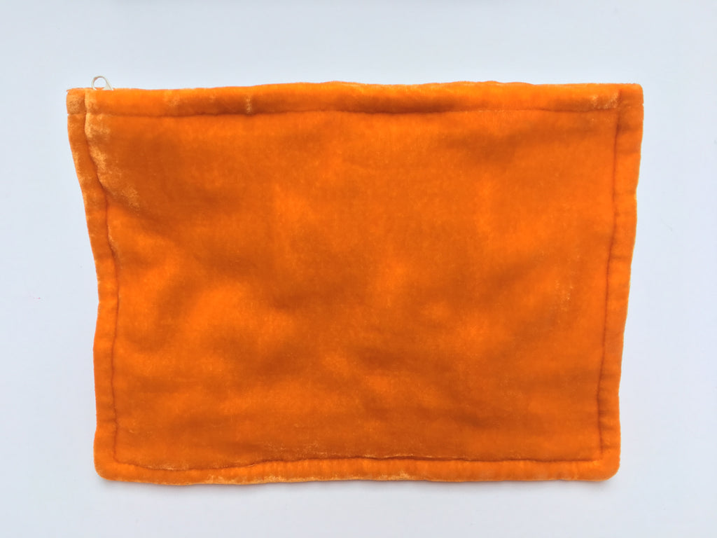 Pumpkin Orange Hand Dyed Silk Velvet Zipper Pouch
