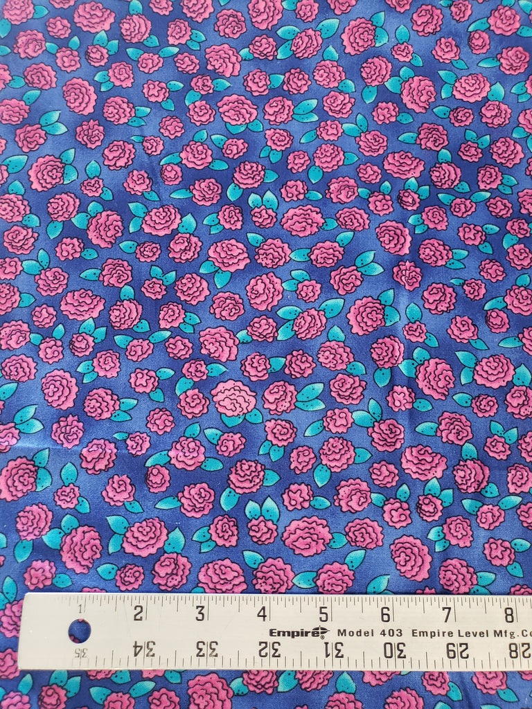 VINTAGE FABRIC - Pink Roses on Purple - "Tonally Fun!" Grandmas Attic - Cotton Fabric