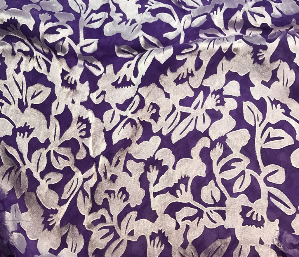 Violet Purple Floral - Hand Dyed Burnout Devore Silk Satin