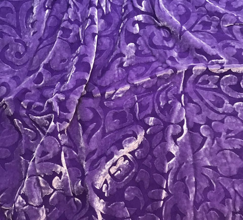 Violet Purple Scroll - Hand Dyed Burnout Silk Velvet