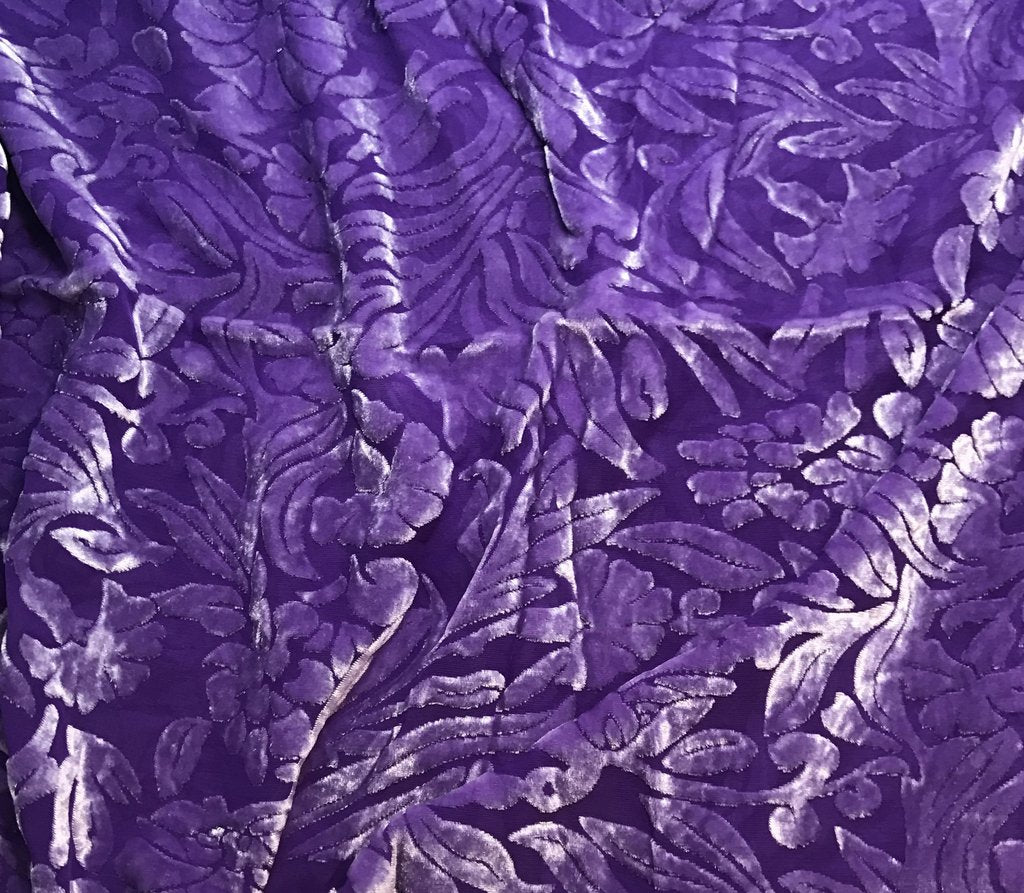 Violet Purple Floral - Hand Dyed Burnout Silk Velvet