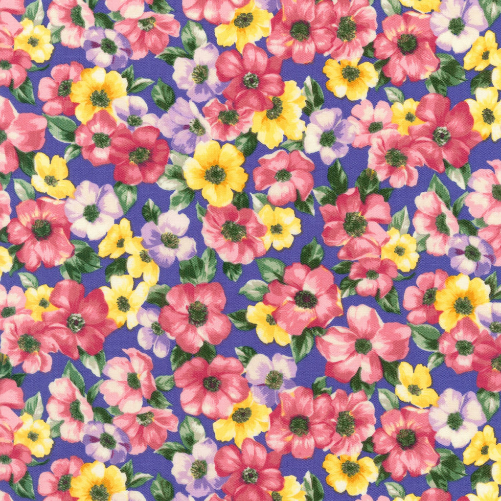 Woodside Blossom Periwinkle & Pink - Robert Kaufman Cotton Fabric
