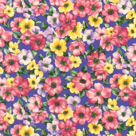 Woodside Blossom Periwinkle & Pink - Robert Kaufman Cotton Fabric